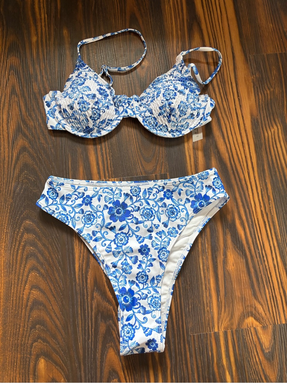 Blue Floral Underwire Bikini Set - Women's Swim
